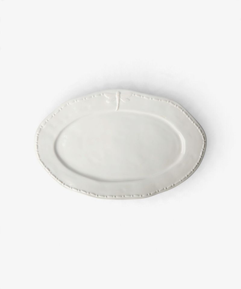 Dragonfly Stoneware White Oval Platter Small