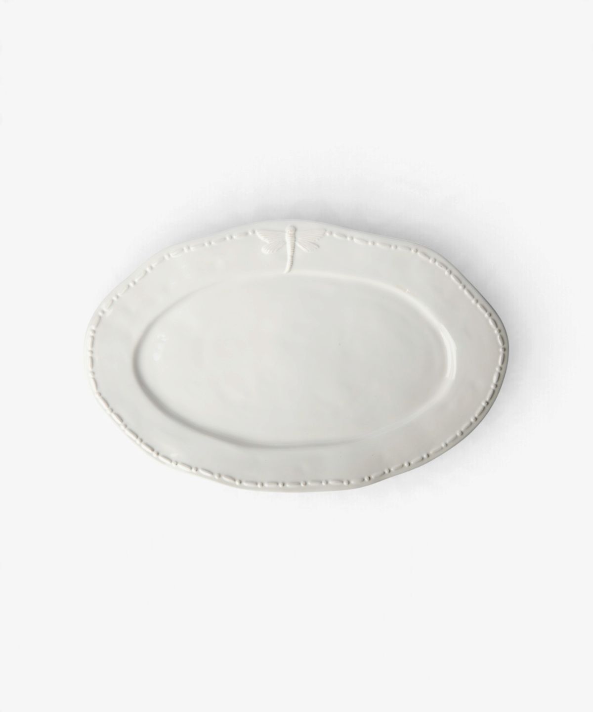 Dragonfly Stoneware White Oval Platter Small