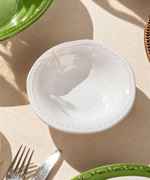 Dragonfly Stoneware White Salt Bowl