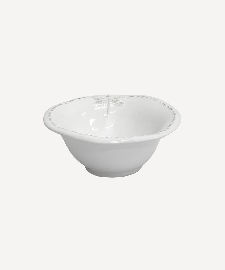 Dragonfly Stoneware White Salt Bowl