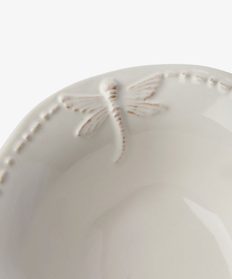 Dragonfly Stoneware White Salt Bowl