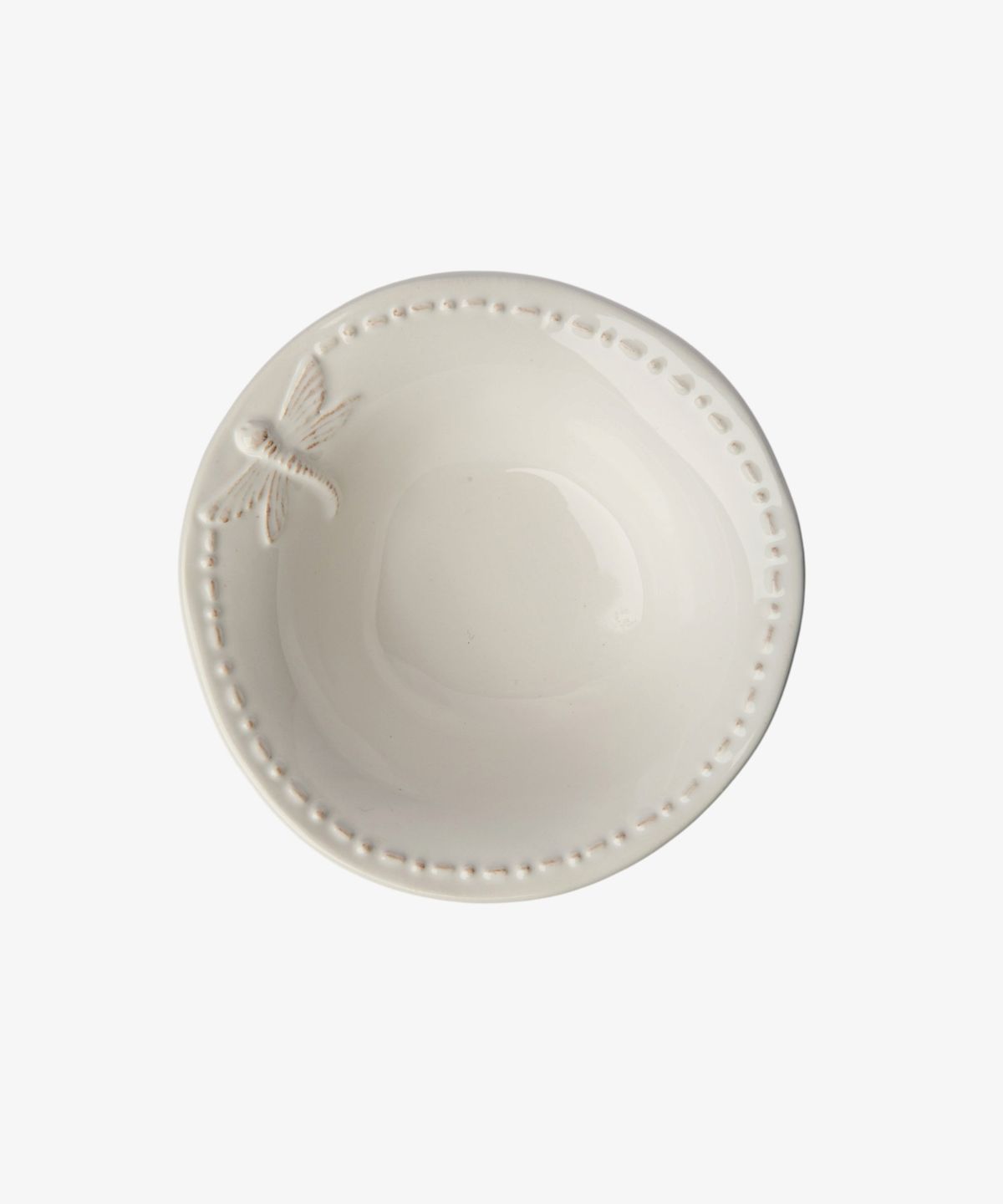 Dragonfly Stoneware White Salt Bowl
