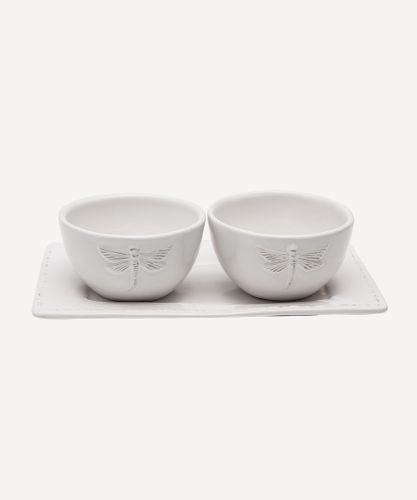 Dragonfly Stoneware White Condiment Set (3PC)