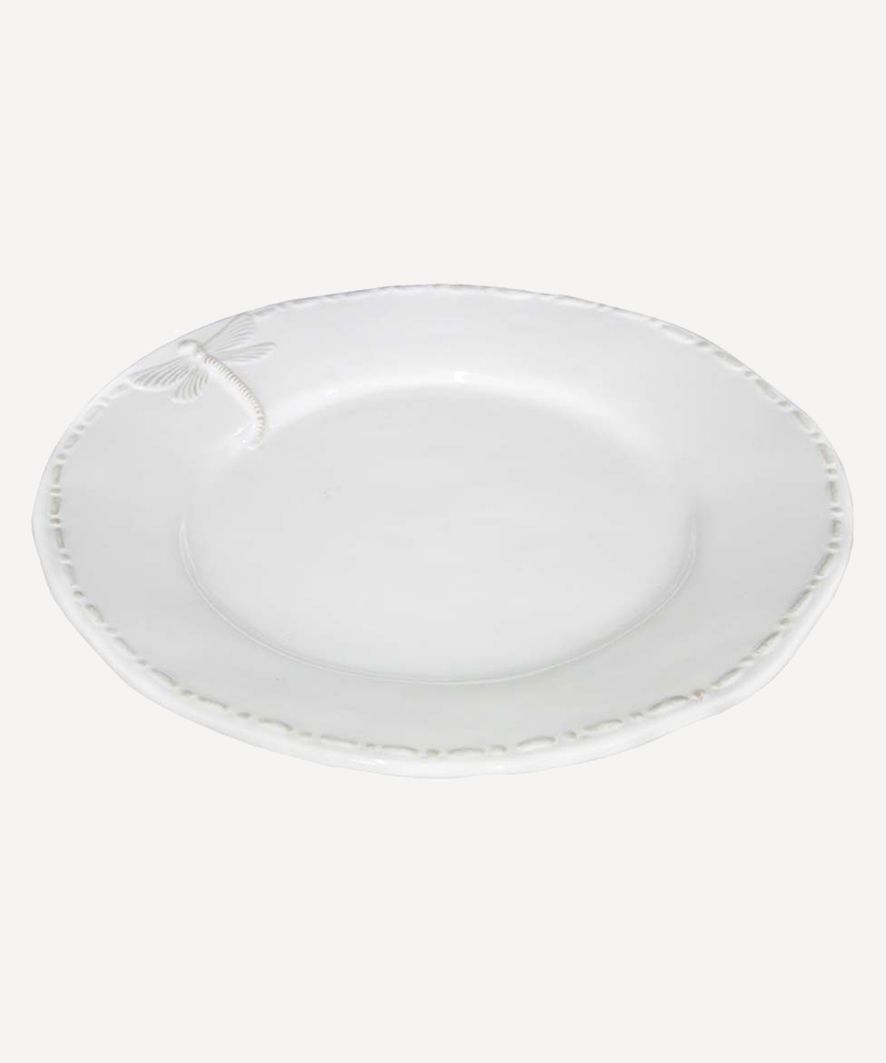 Dragonfly Stoneware White Dinner Plate