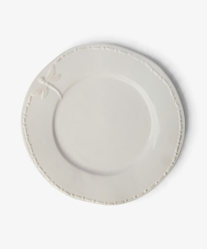 Dragonfly Stoneware White Dinner Plate