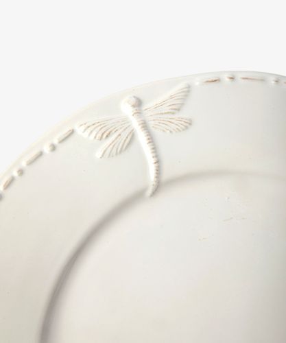 Dragonfly Stoneware White Dinner Plate