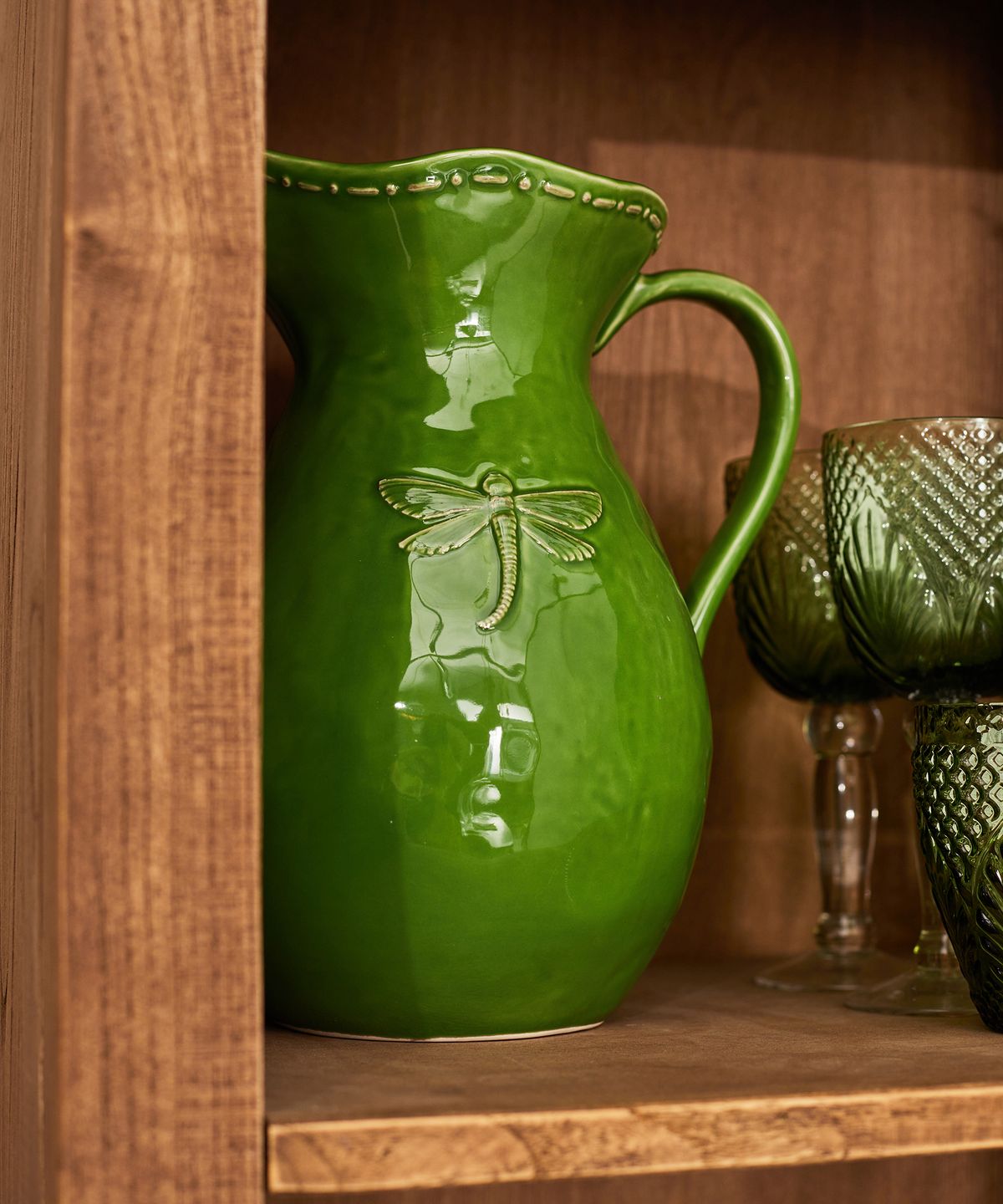 Dragonfly Stoneware Green Jug Large