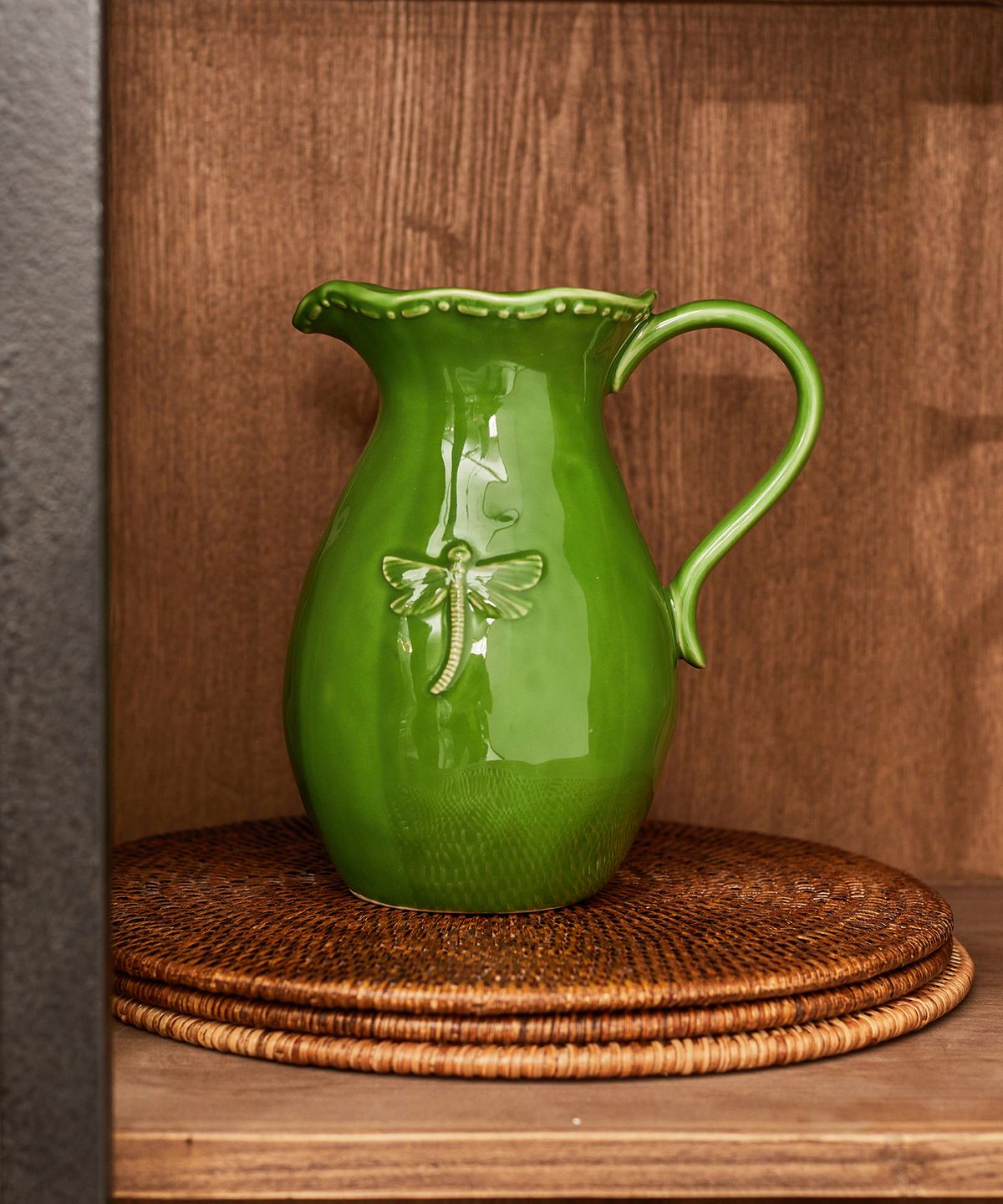 Dragonfly Stoneware Green Jug Small