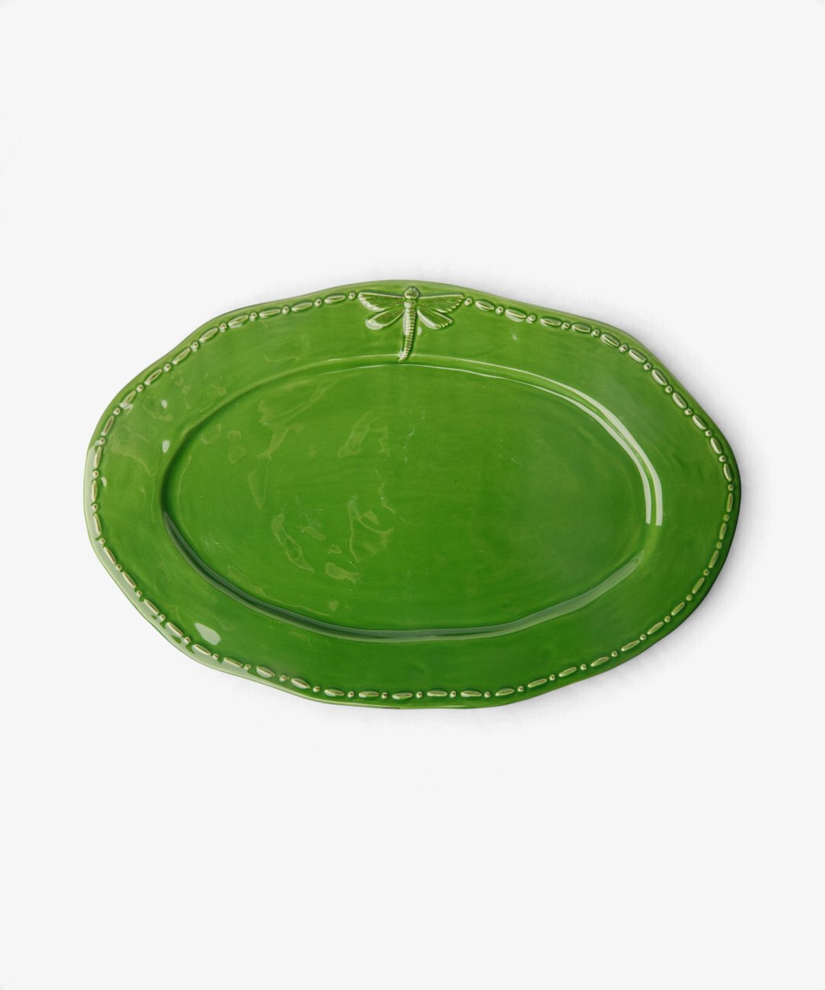 Dragonfly Stoneware Green Oval Platter Large