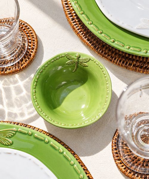 Dragonfly Stoneware Green Salt Bowl