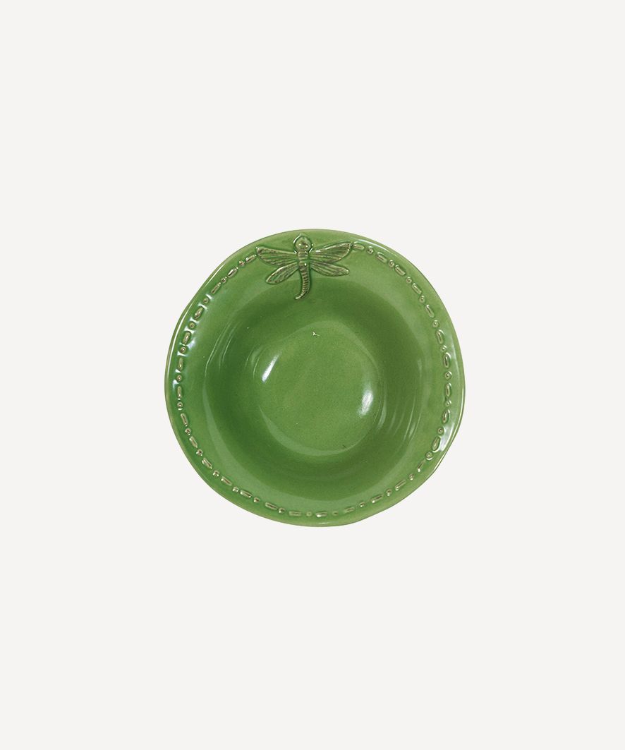 Dragonfly Stoneware Green Salt Bowl