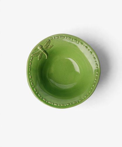 Dragonfly Stoneware Green Salt Bowl