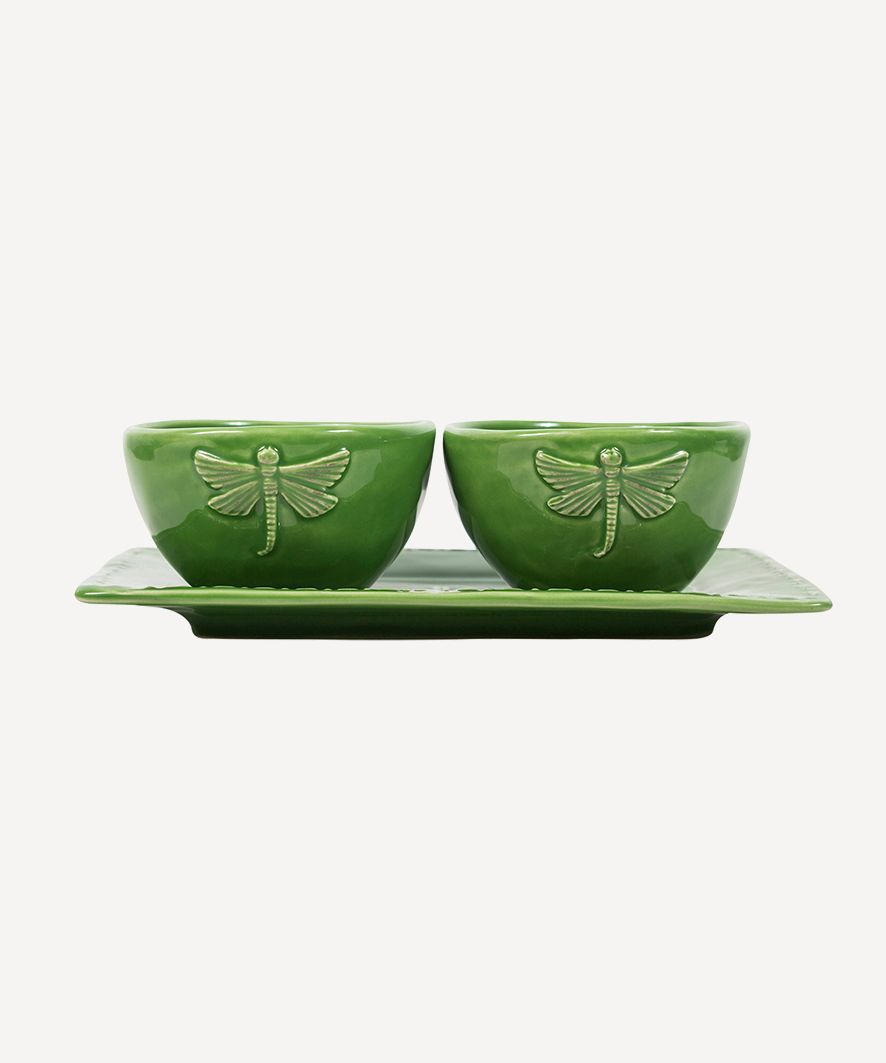 Dragonfly Stoneware Green Condiment Set (3PC)