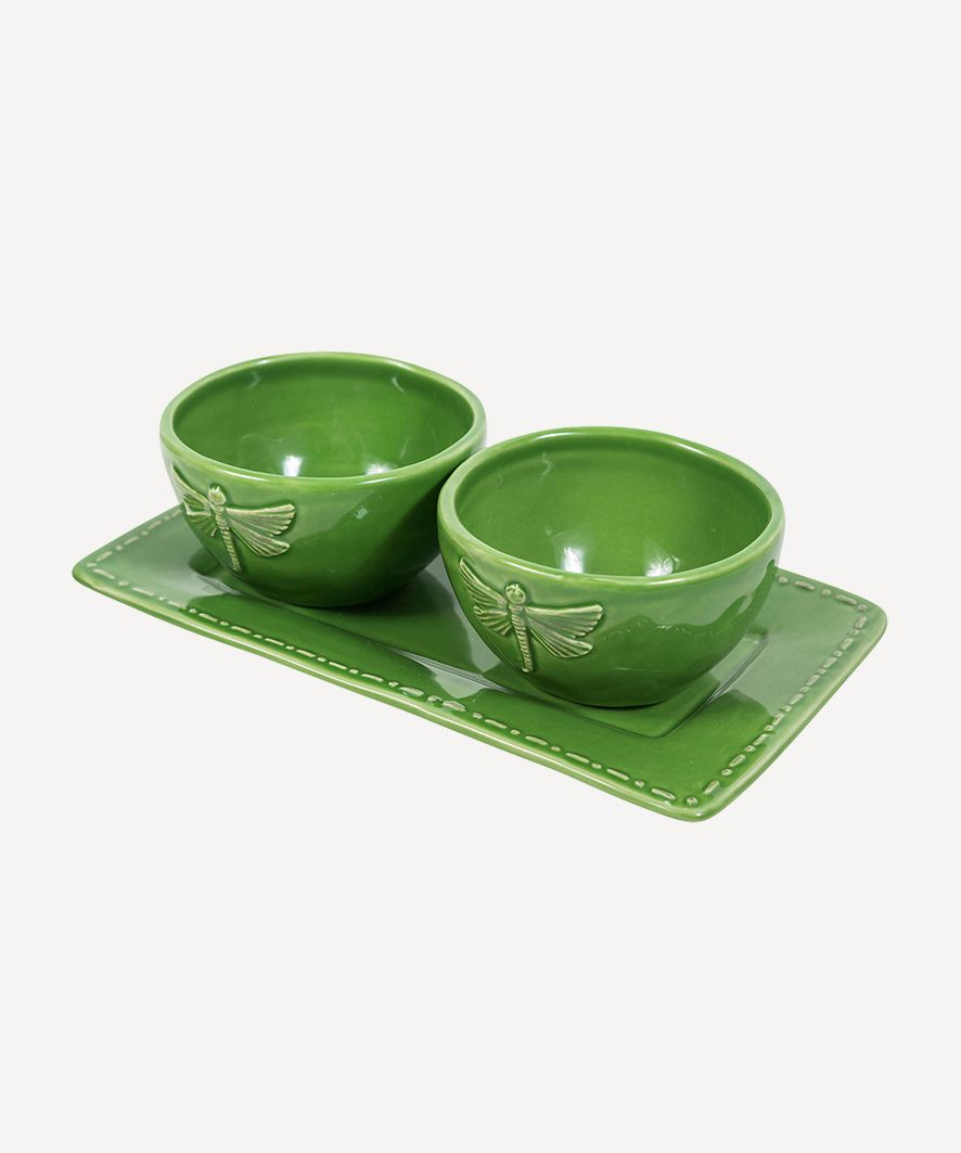 Dragonfly Stoneware Green Condiment Set (3PC)