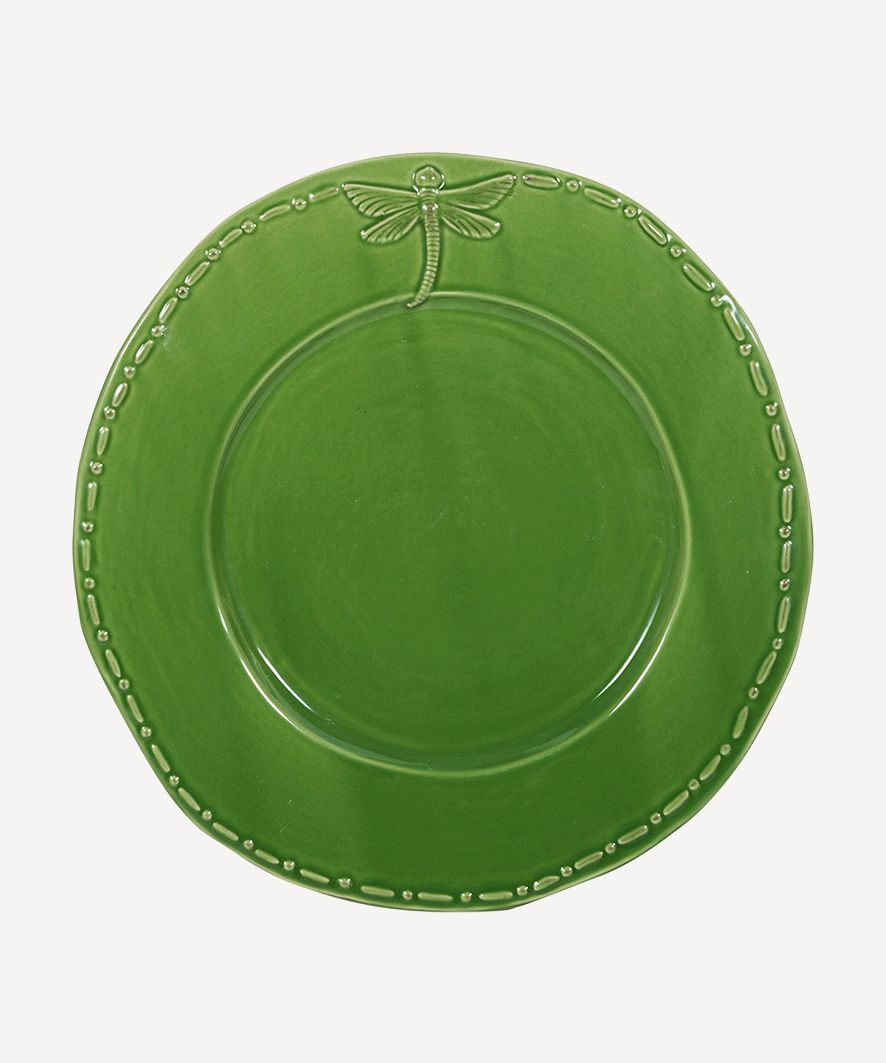 Dragonfly Stoneware Green Dinner Plate