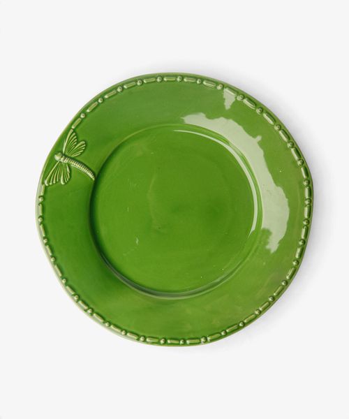 Dragonfly Stoneware Green Dinner Plate