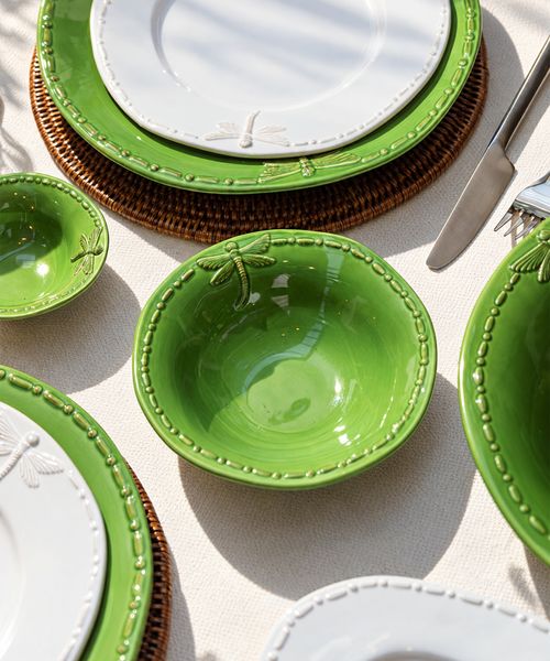Dragonfly Stoneware Green Cereal Bowl