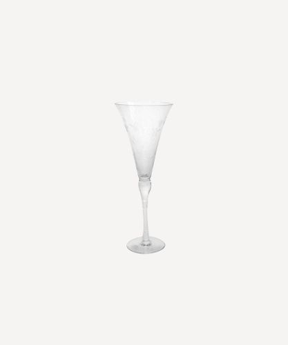 Floral Etched  Tall Wine Glass Clear
