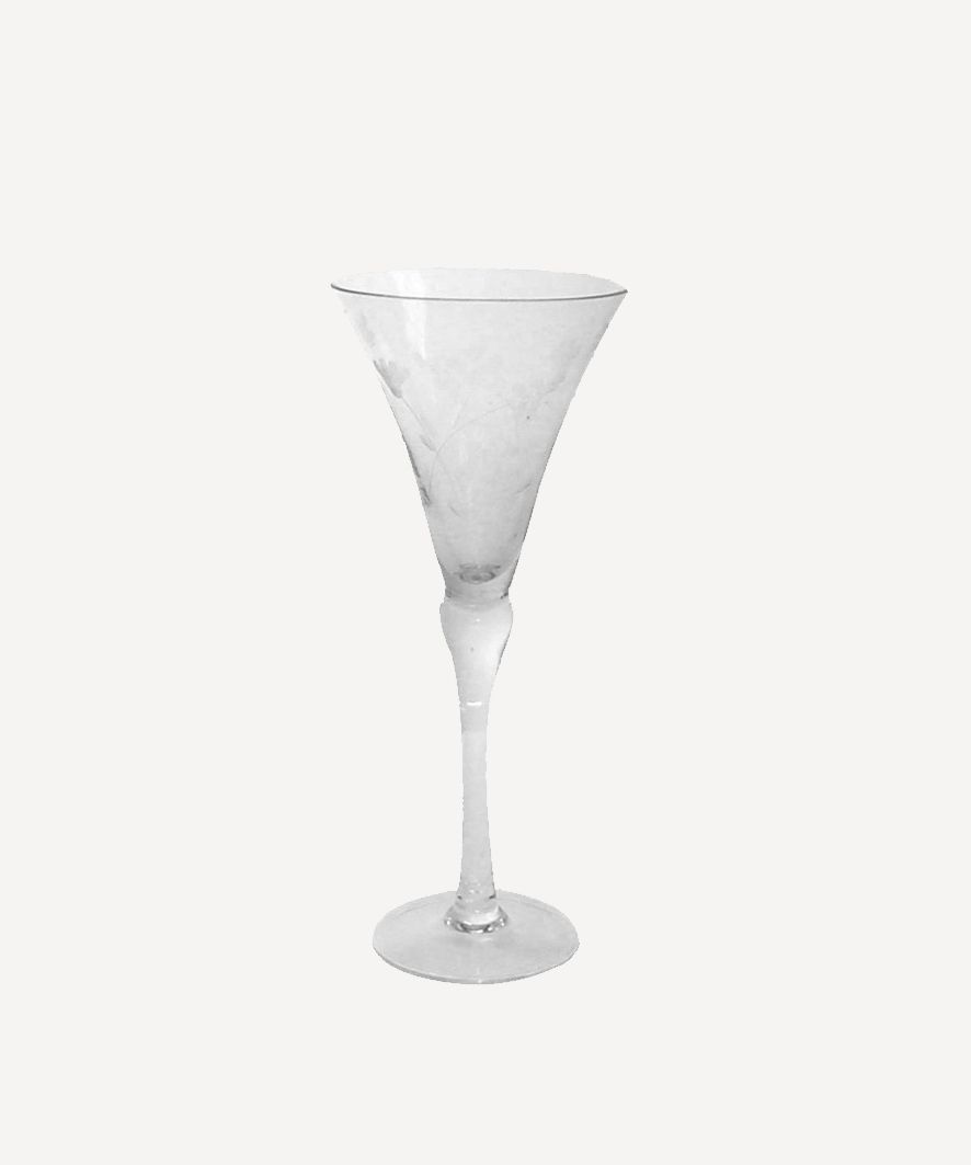 Floral Etched  Short Wine Glass Clear