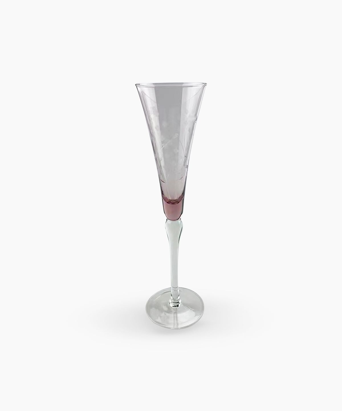 Floral Etched  Champagne Glass Pink