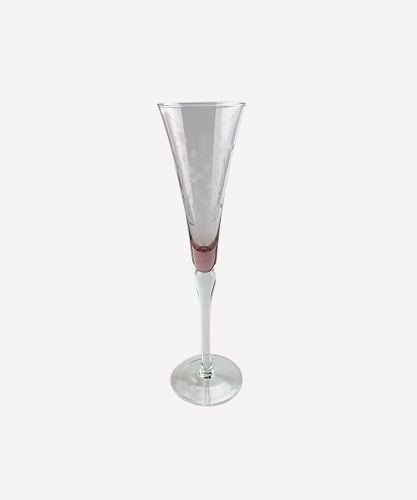 Floral Etched  Champagne Glass Pink