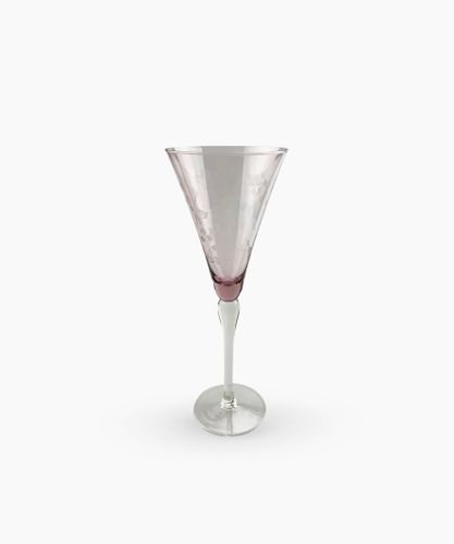 Floral Etched  Tall Wine Glass Pink