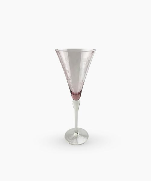 Floral Etched  Tall Wine Glass Pink