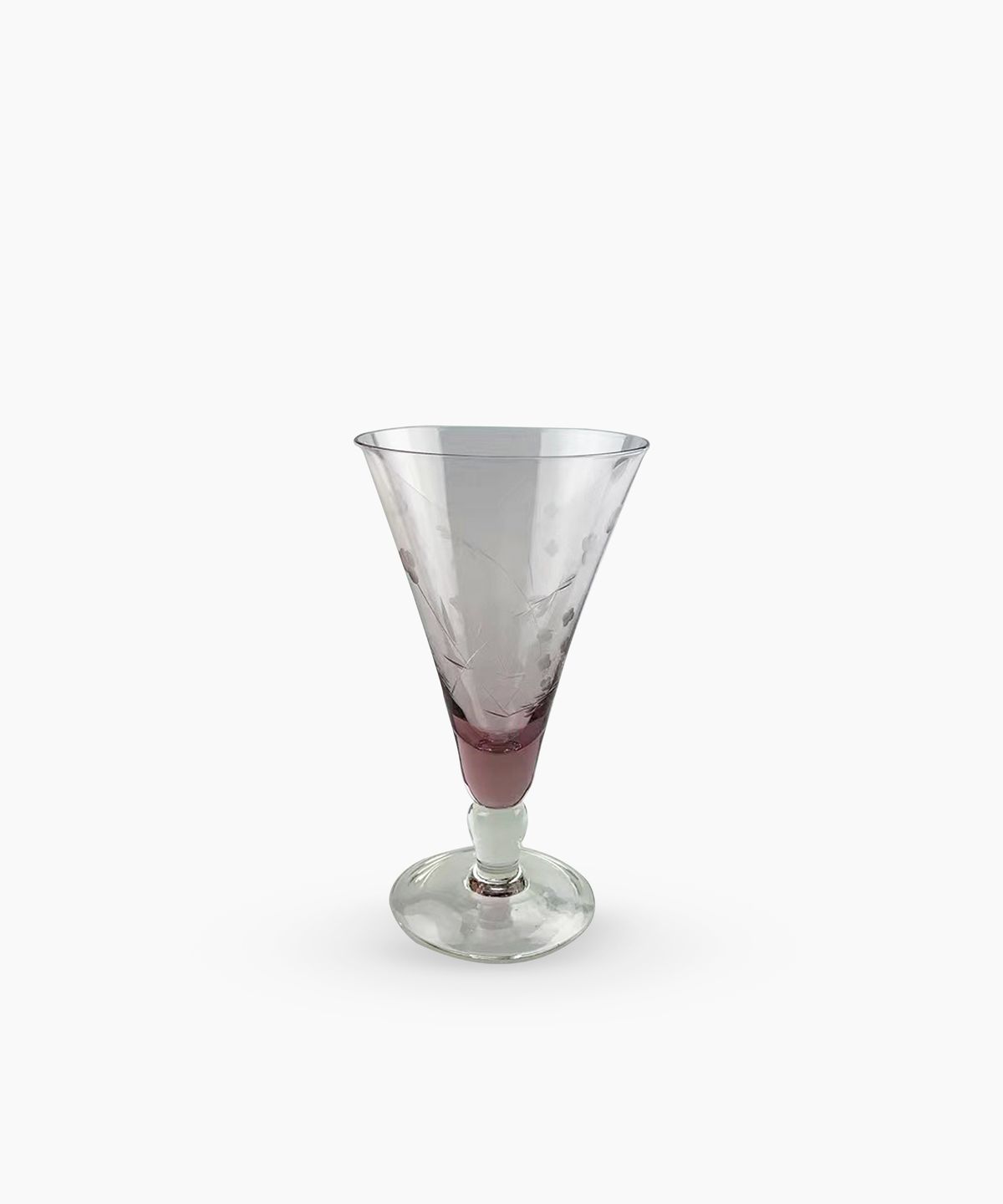 Floral Etched  Short Wine Glass Pink