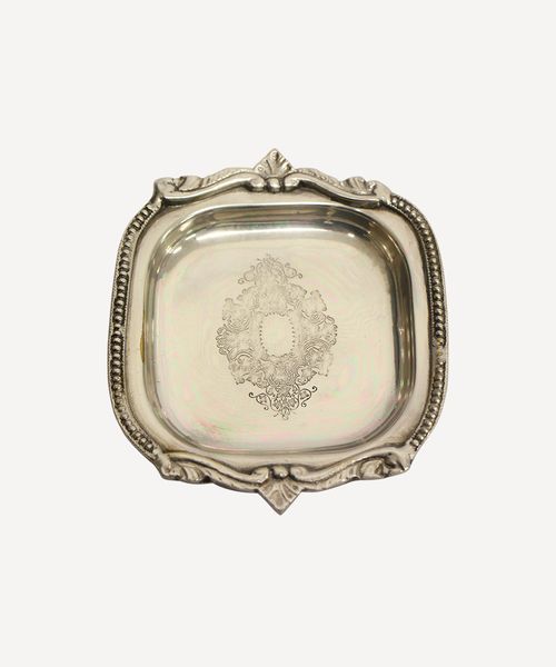 Small Square Silver Tray with Beading