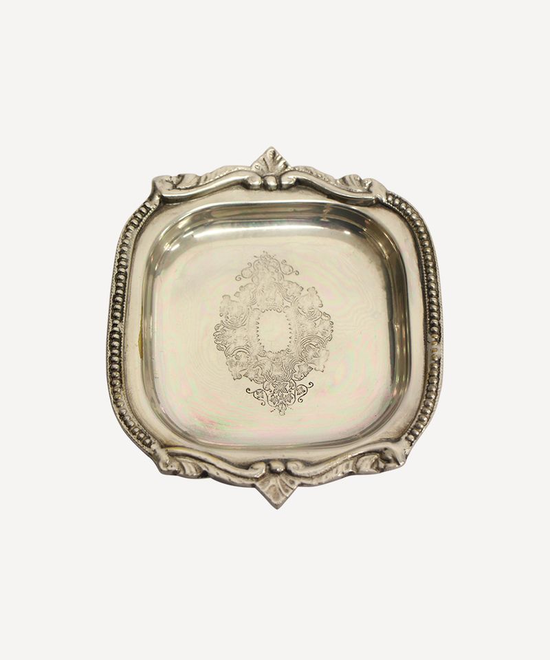Small Square Silver Tray with Beading