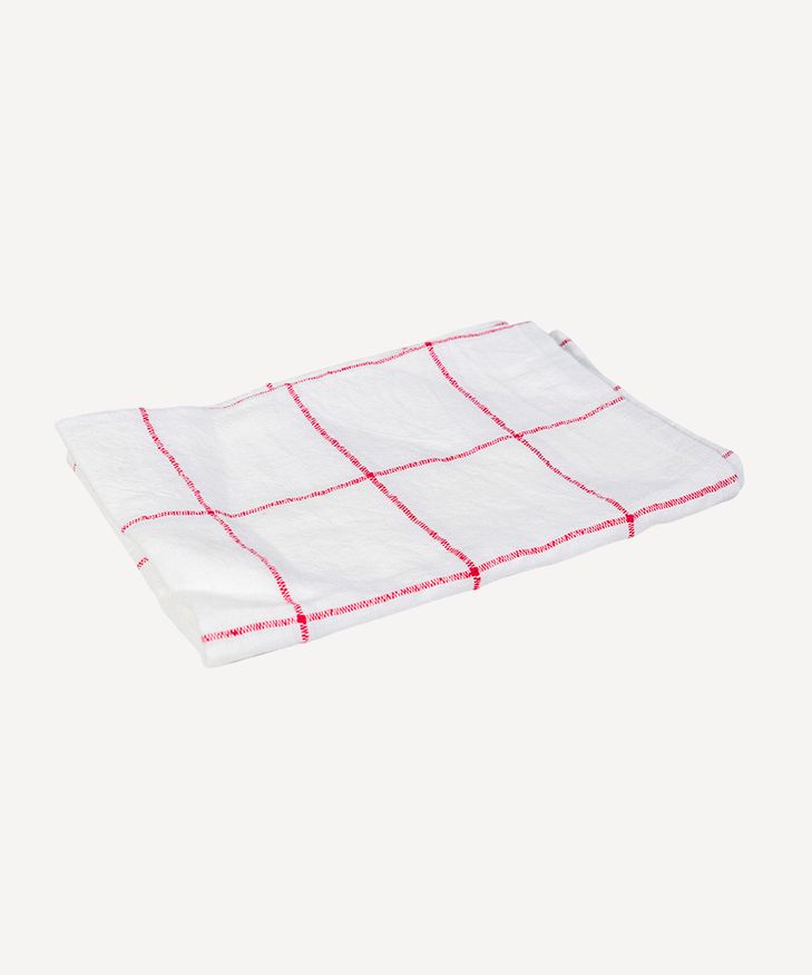 Woven Check Tea Towel Off-White & Red