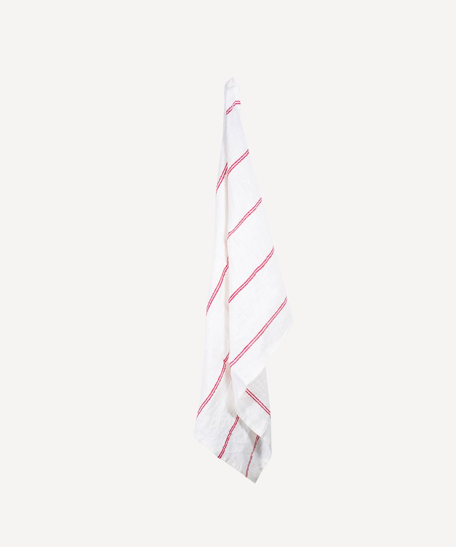 Woven Stripe Tea Towel Off-White & Red
