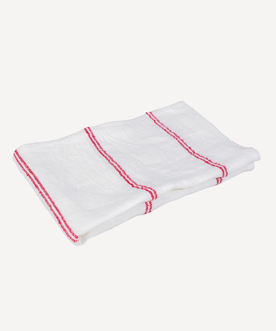 Woven Stripe Tea Towel Off-White & Red
