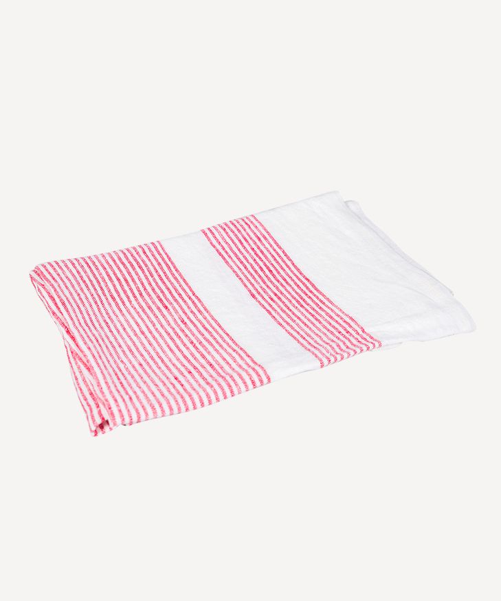 Woven Multi Stripe Tea Towel Red & White