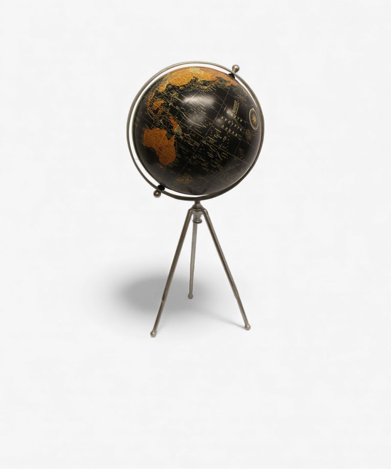 Large Black Globe on Stem Tripod Stand