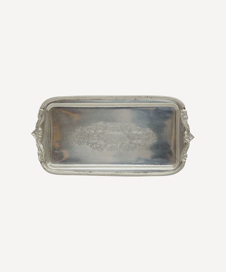 Rectangle Silver Tray with Beading