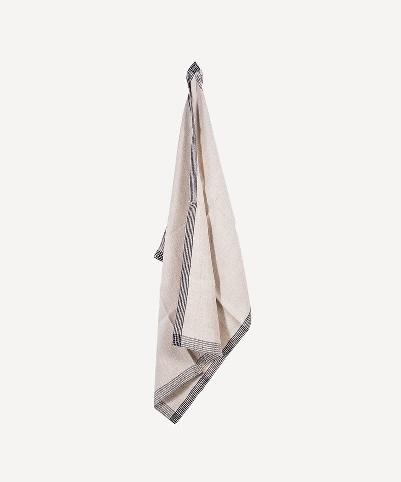Woven Border Tea Towel Natural & Black