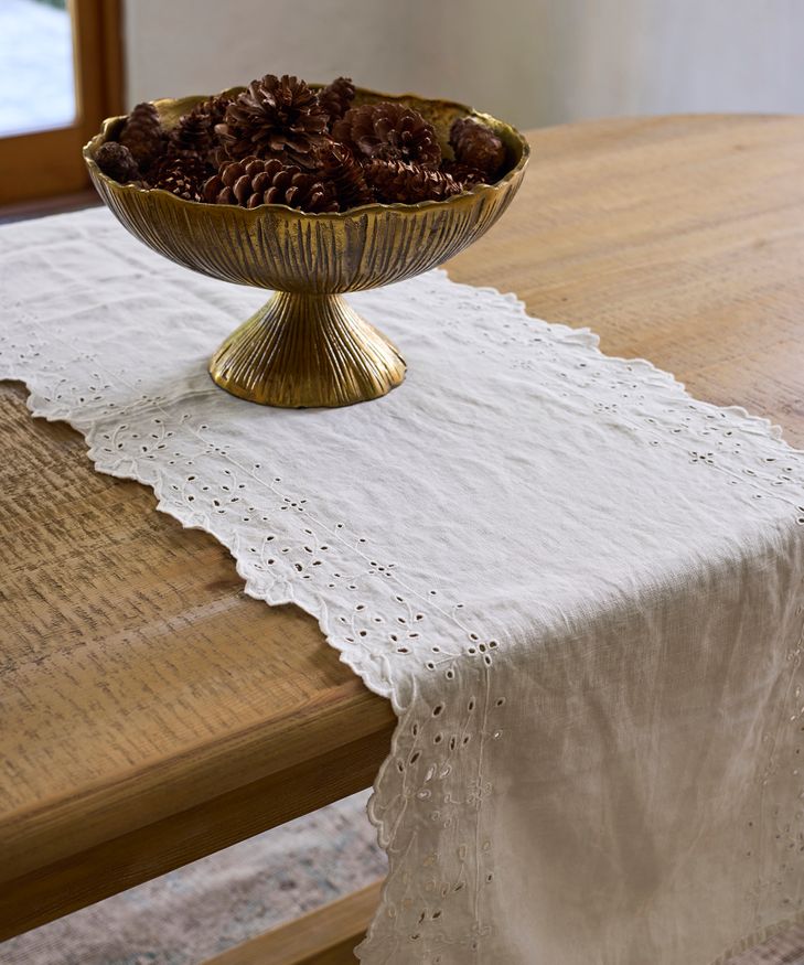 Embroidered Table Runner White