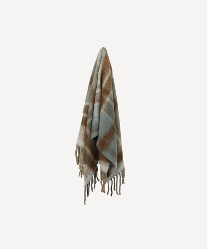 Blue Brown Plaid Tassel Throw