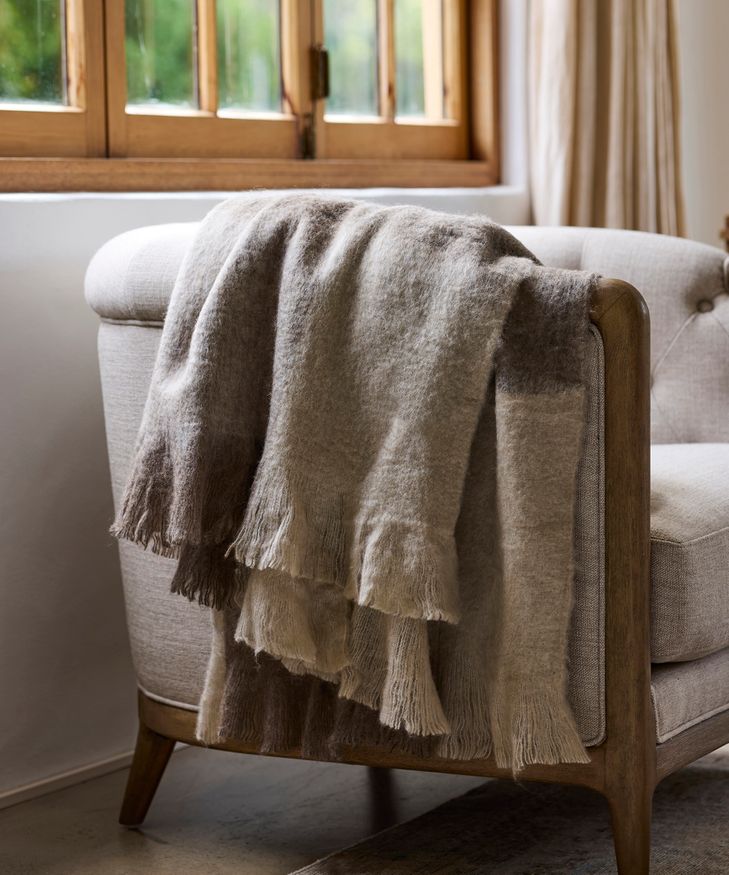 Beige Brown Plaid Fringe Throw