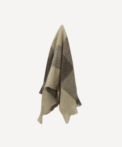 Beige Brown Plaid Fringe Throw