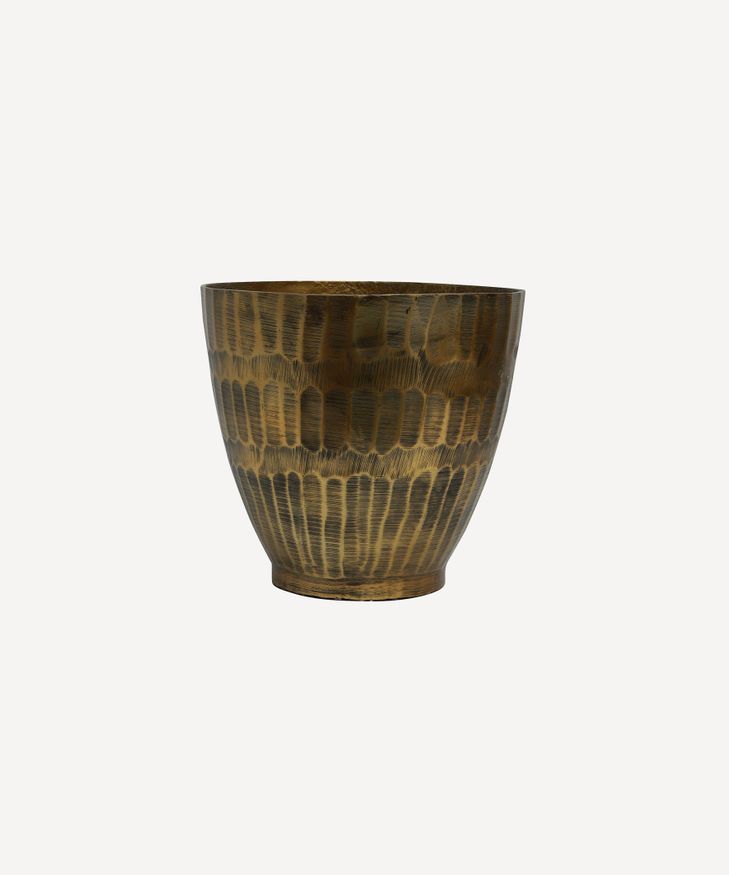 Hammered Stripe Brass Pot Small