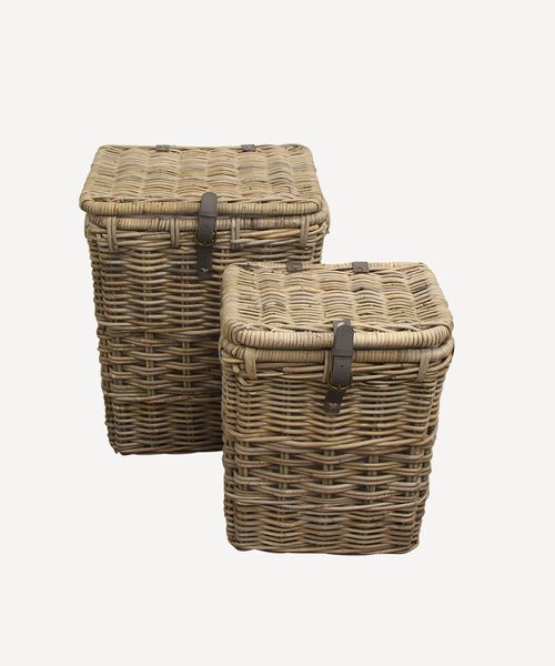 Grove Rectangle Laundry Baskets with Leather (SET2)