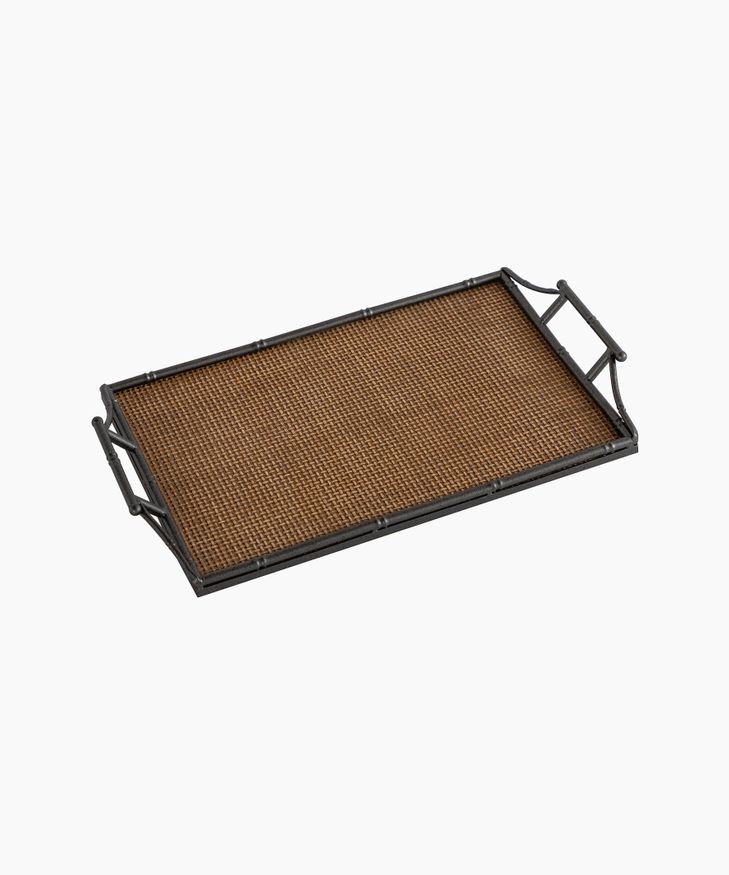 Rattan & Faux Bamboo Handle Tray Large