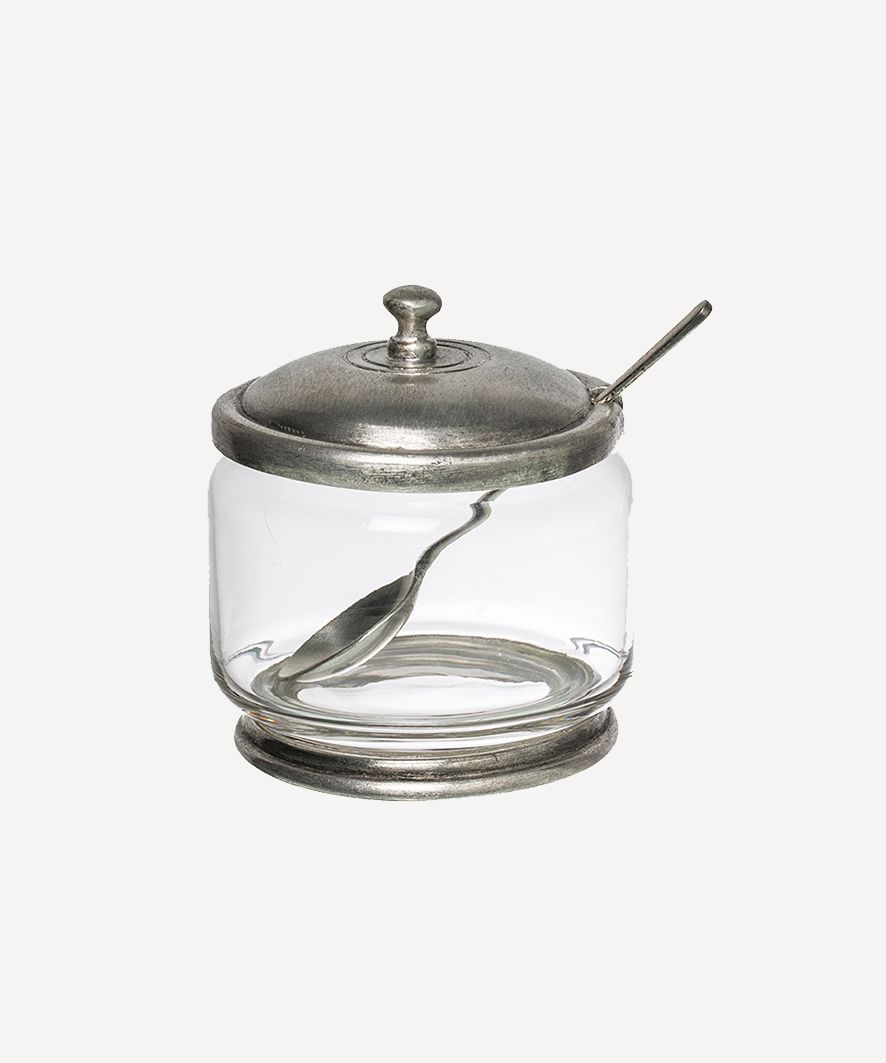 Pewter & Glass Sugar Bowl w/Spoon