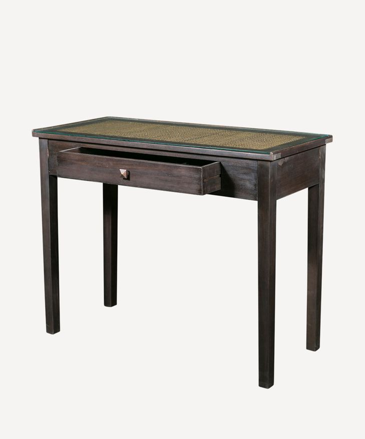 Lisbon Dark Wood Rattan Desk