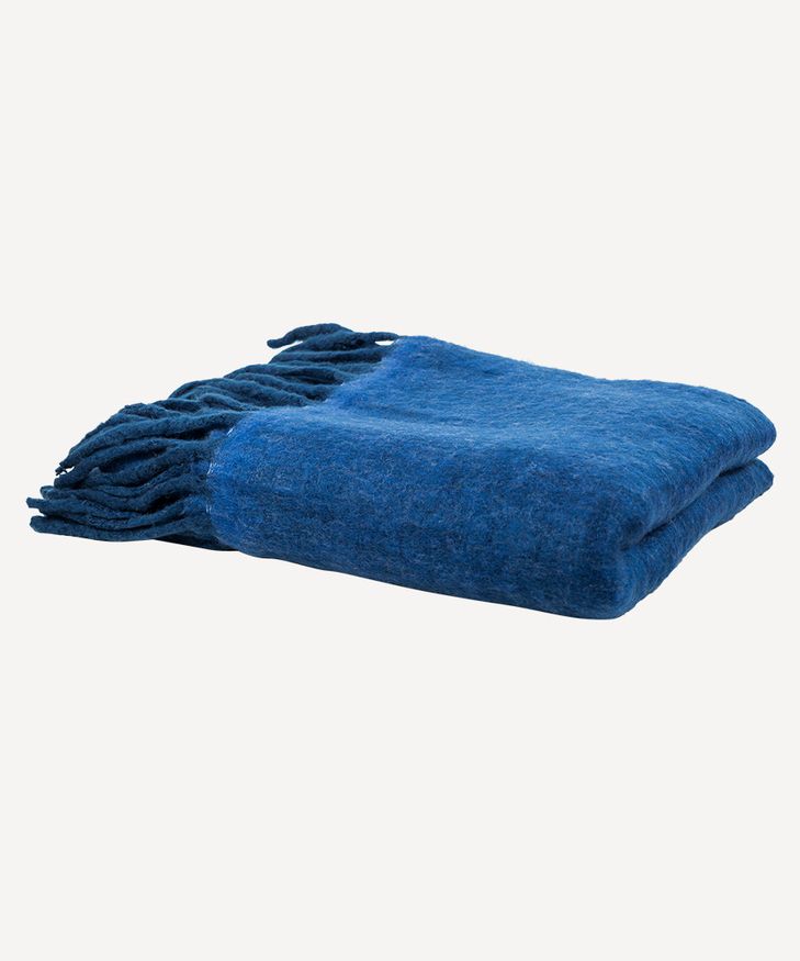 Solid Fringed Blue Throw