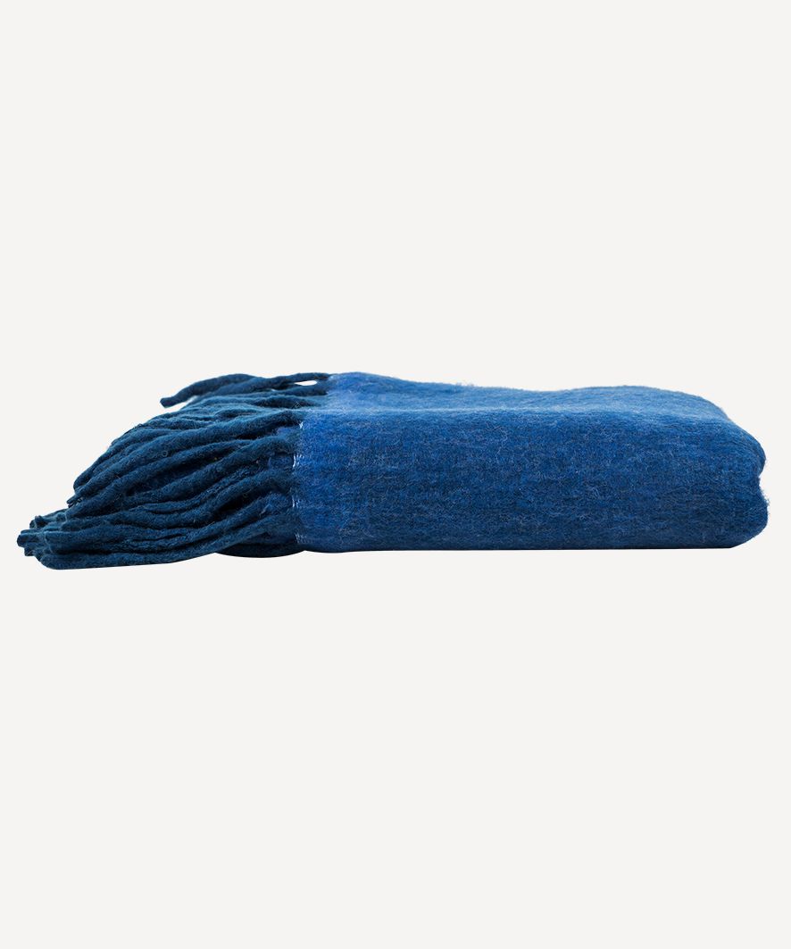 Solid Fringed Blue Throw