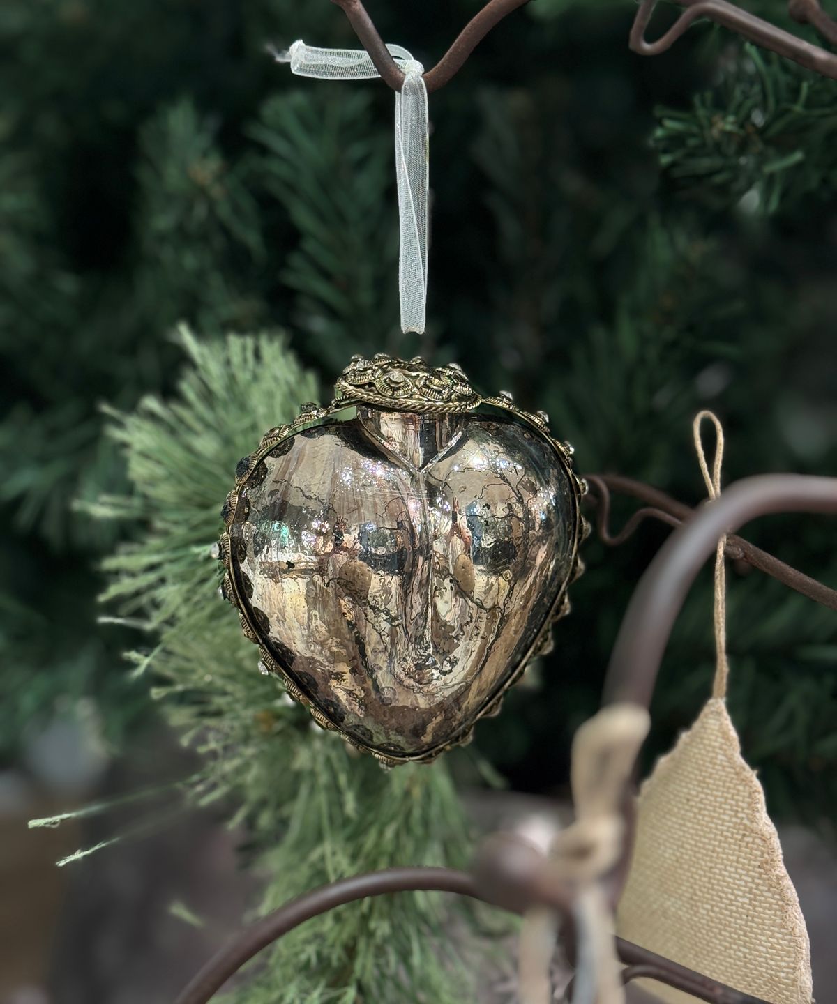 Ornate Glass Heart Silver