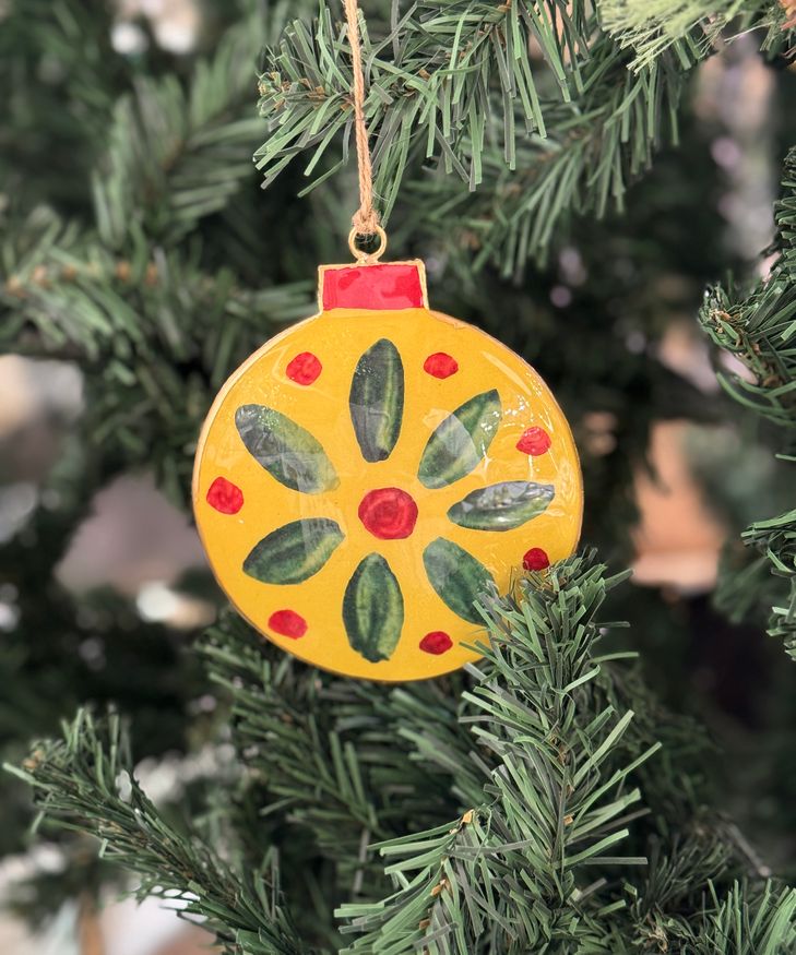 Enamel Bauble Yellow Decoration